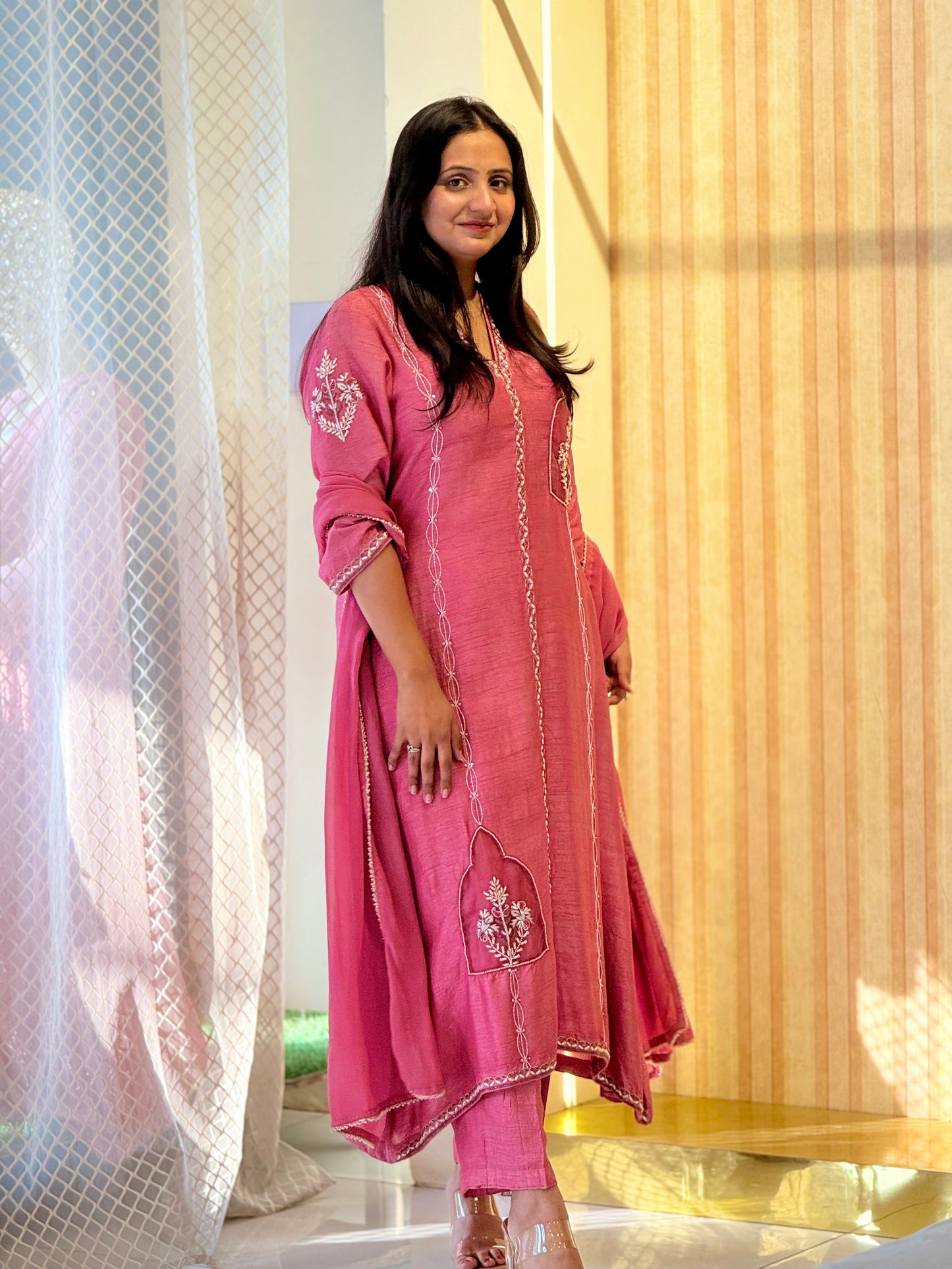 Pink Embroidered Kurta Set with Dupatta