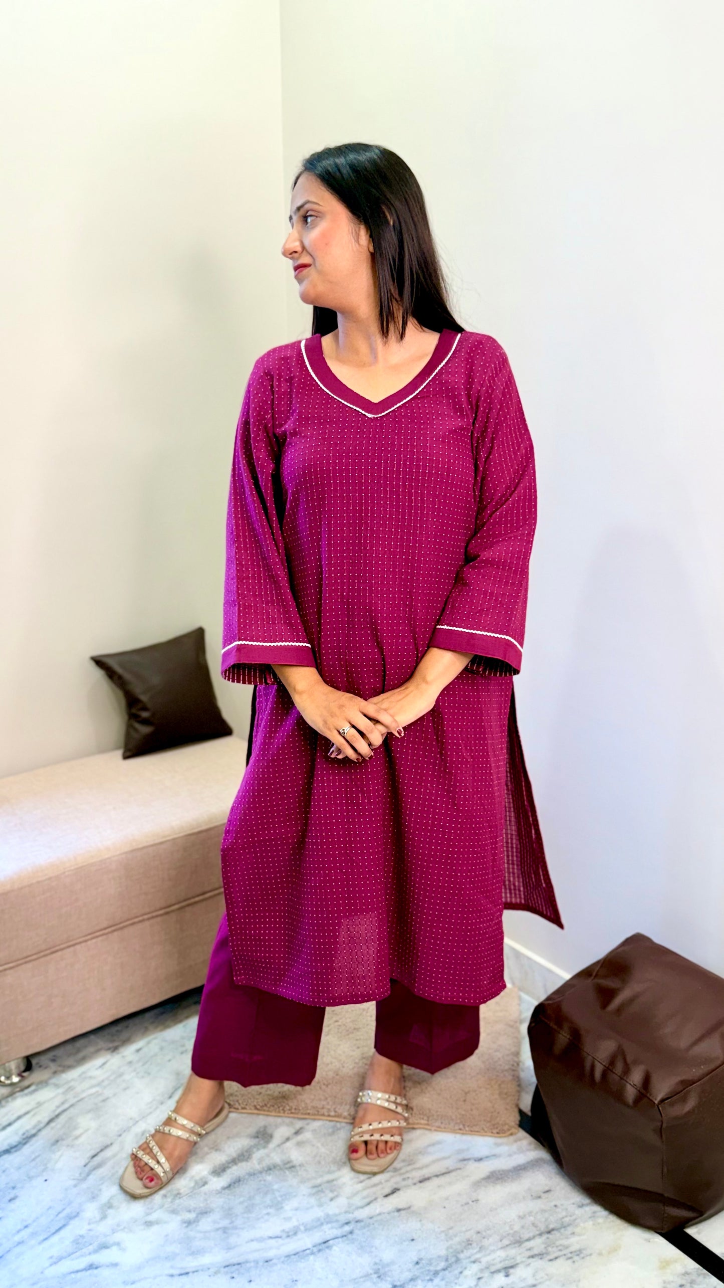 Deep Wine Cotton Kurta Set