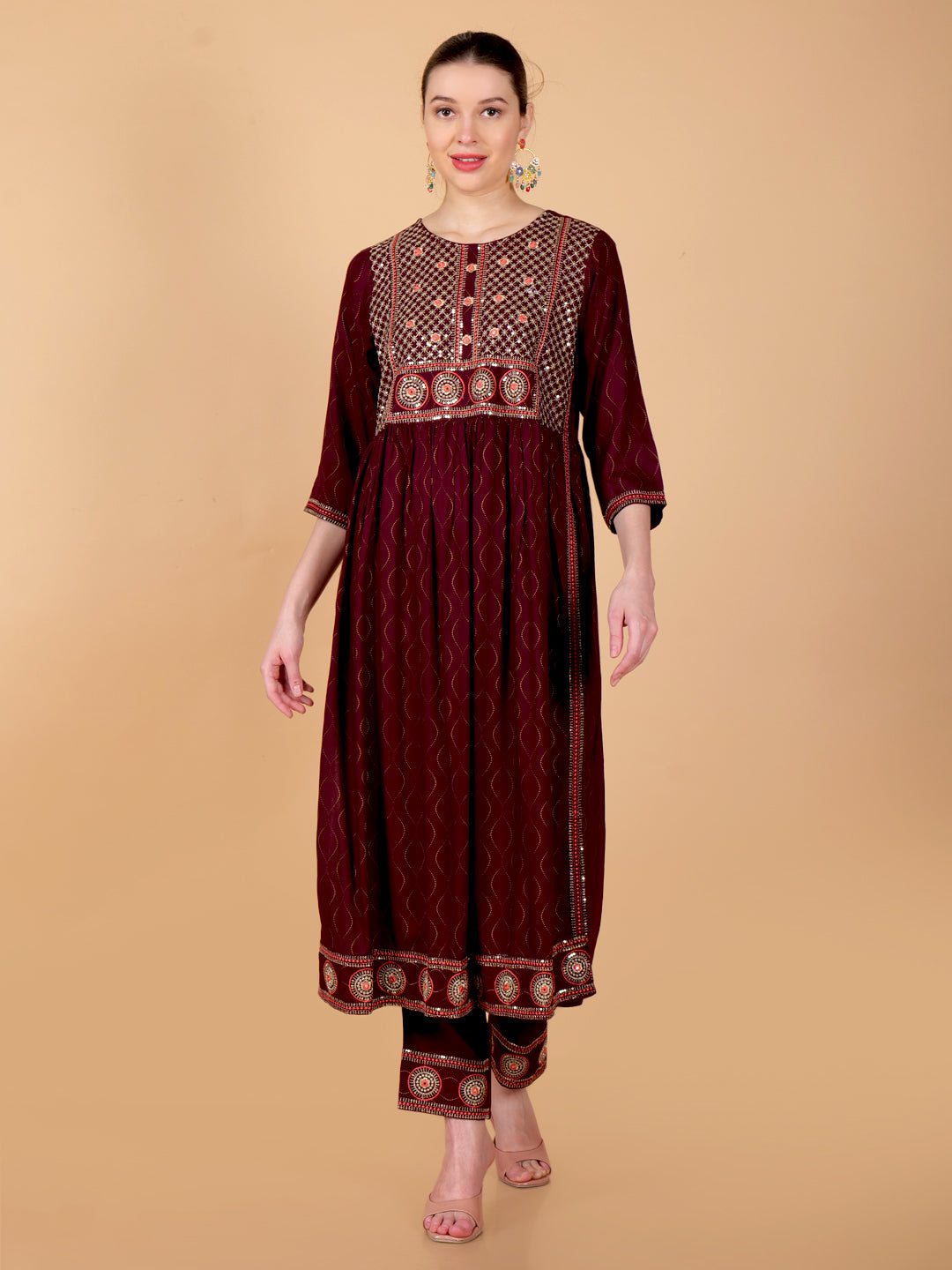 Suique Nayra Cut Maroon Suit Set