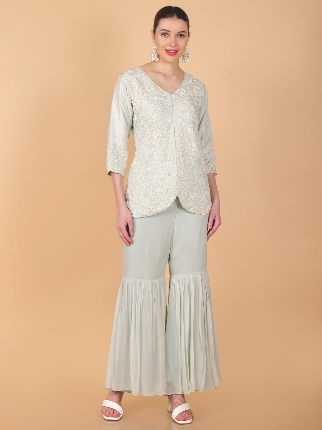 Suique Light Sage Embroidered Dress