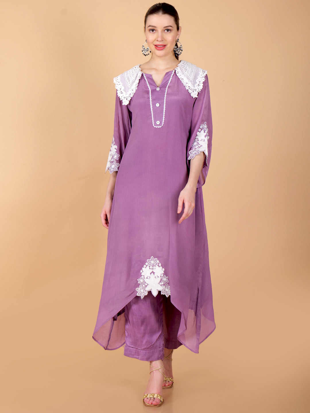 Suique Lavender Chinon Kurta Set