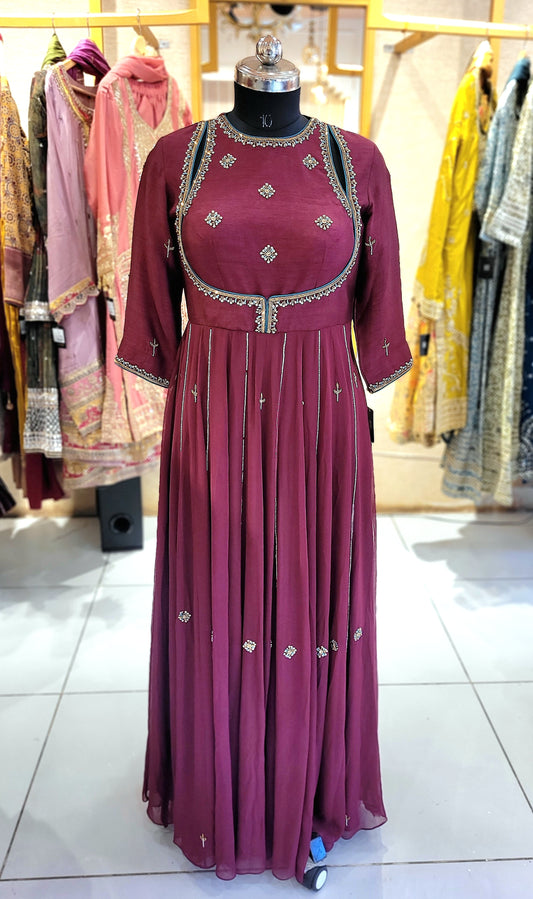 Suique Maroon Embroidered Anarkali Gown