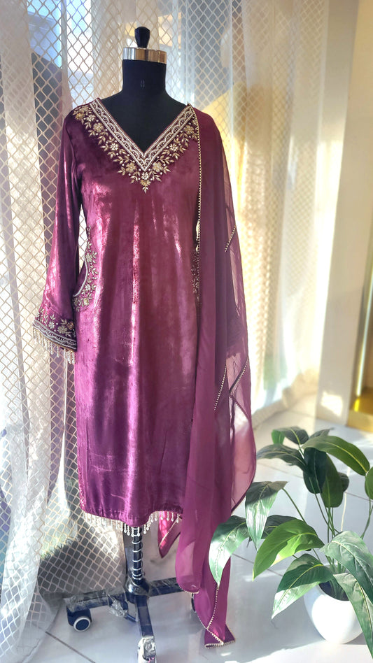 Suique Velvet Embroidered Festive Suit