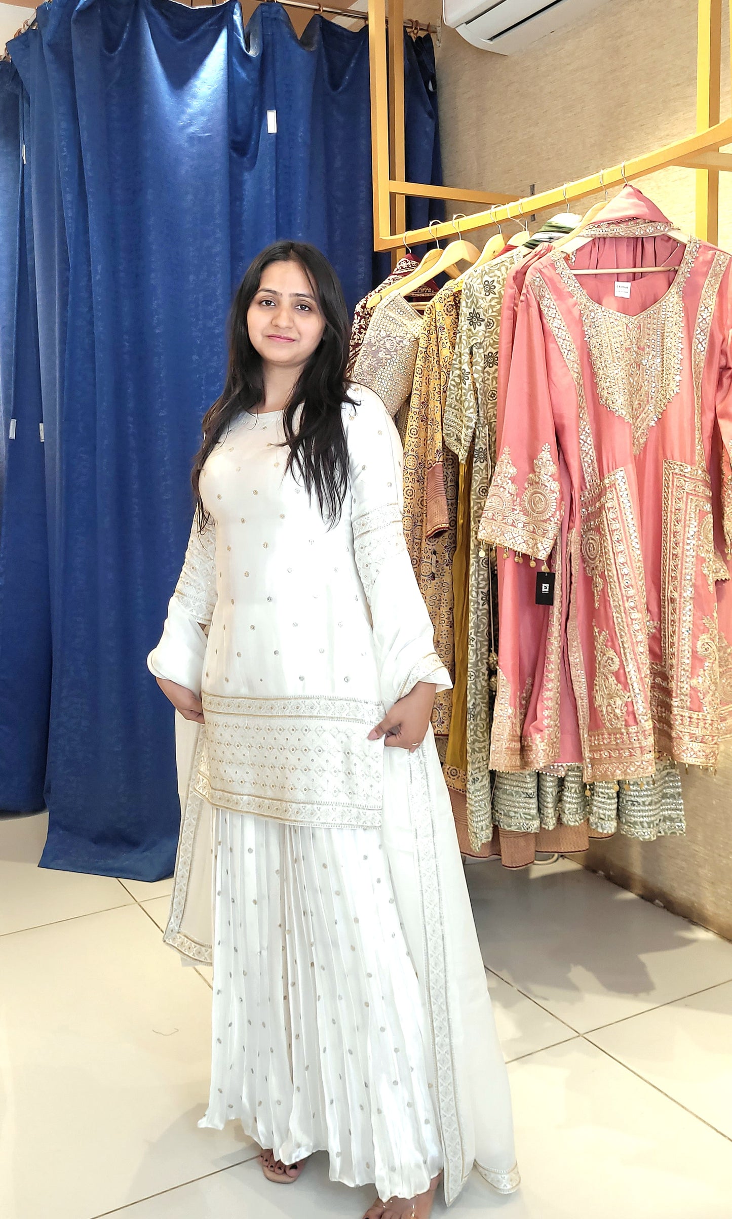 Suique Elegant Ivory Gharara Suit