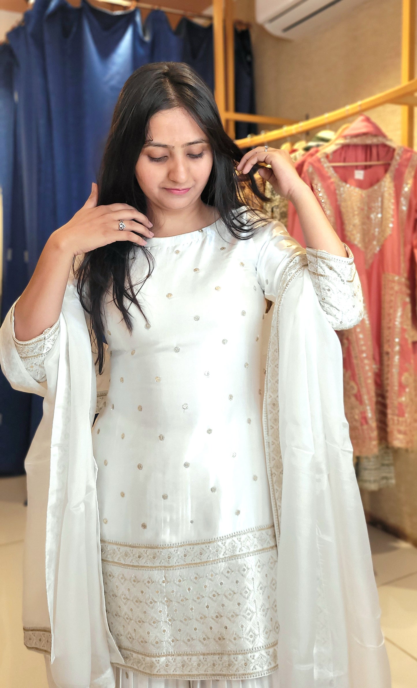 Suique Elegant Ivory Gharara Suit