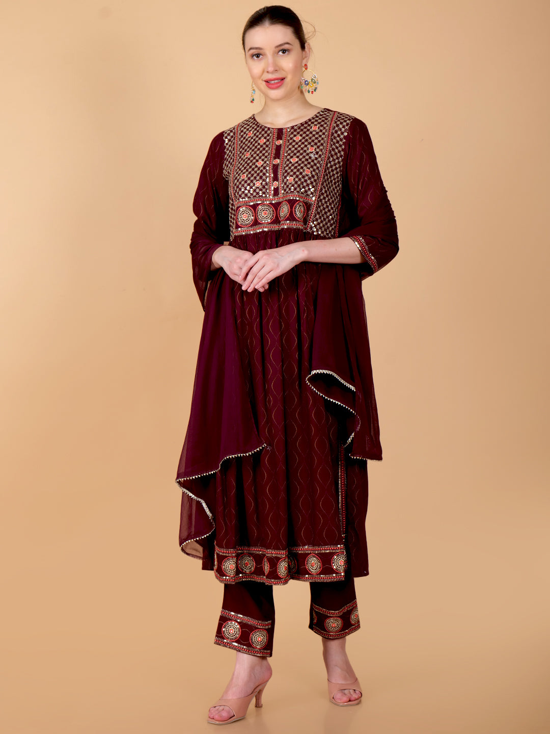 Suique Nayra Cut Maroon Suit Set