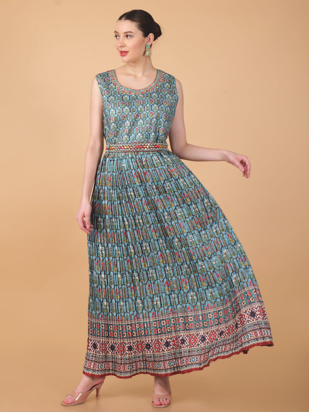 Suique Mirror work Printed Dress