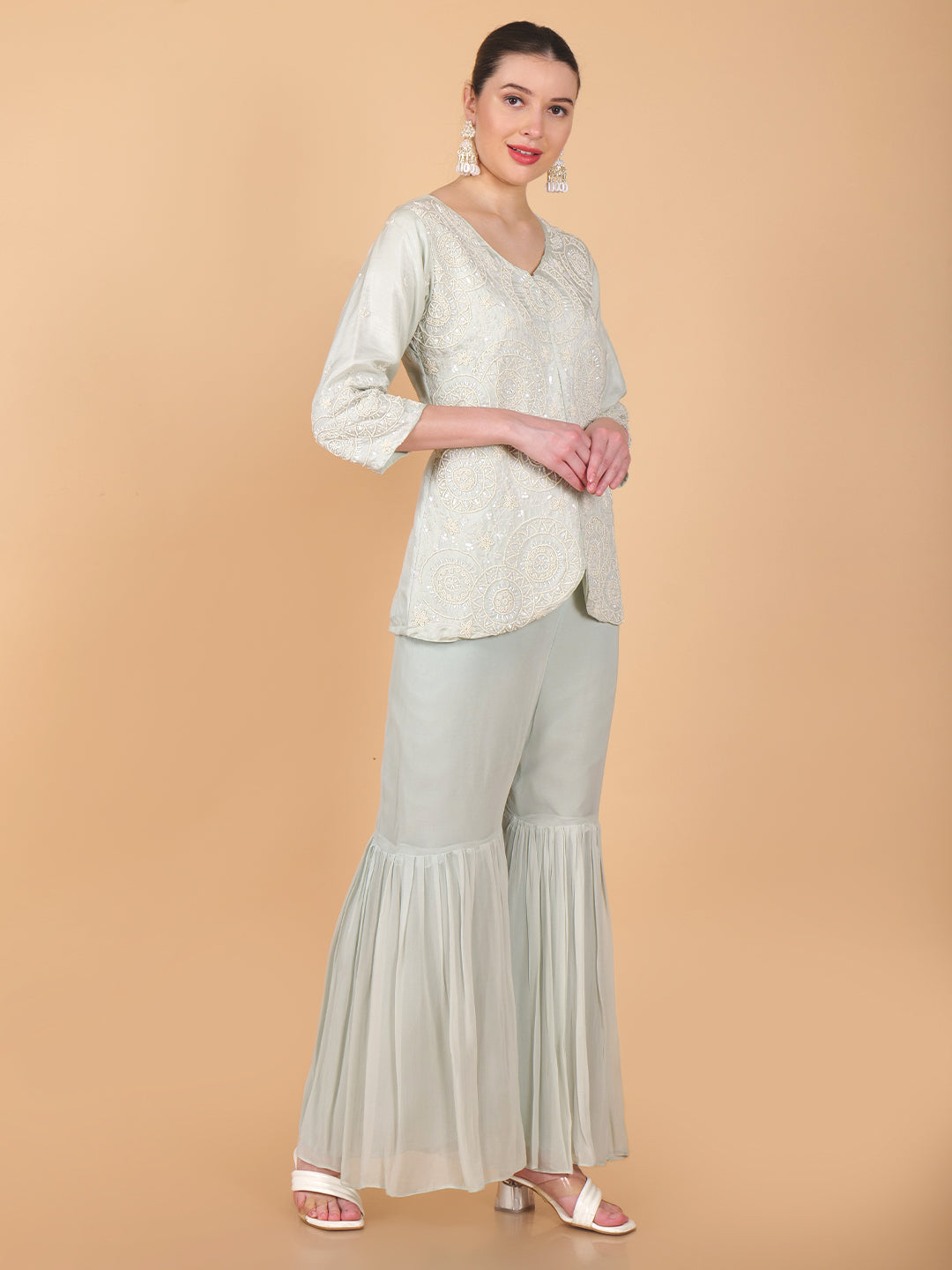 Suique Light Sage Embroidered Dress
