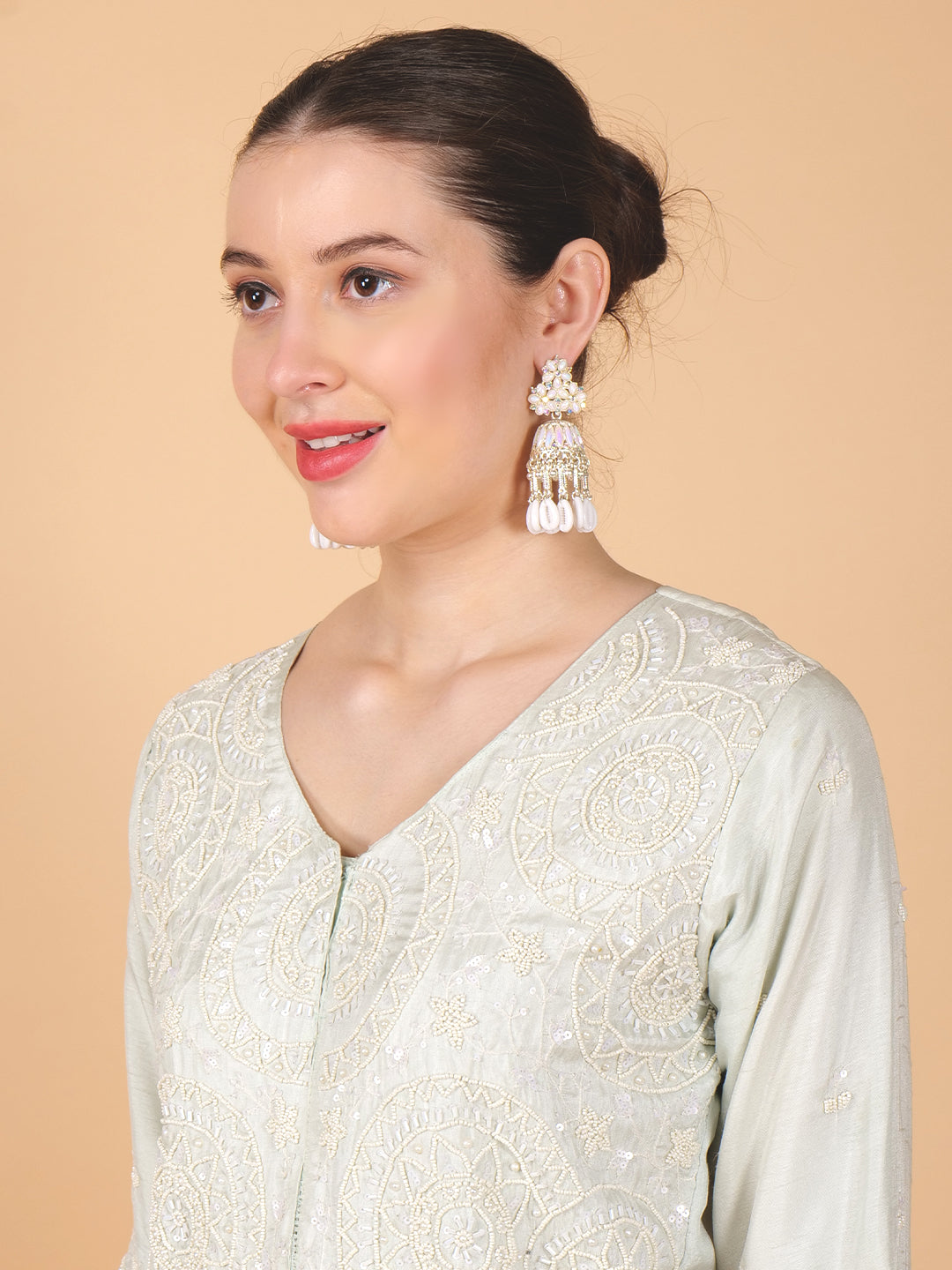 Suique Light Sage Embroidered Dress