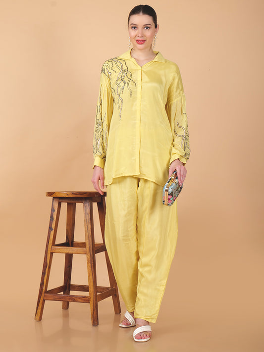 Suique Yellow Embellished Co-ord Set