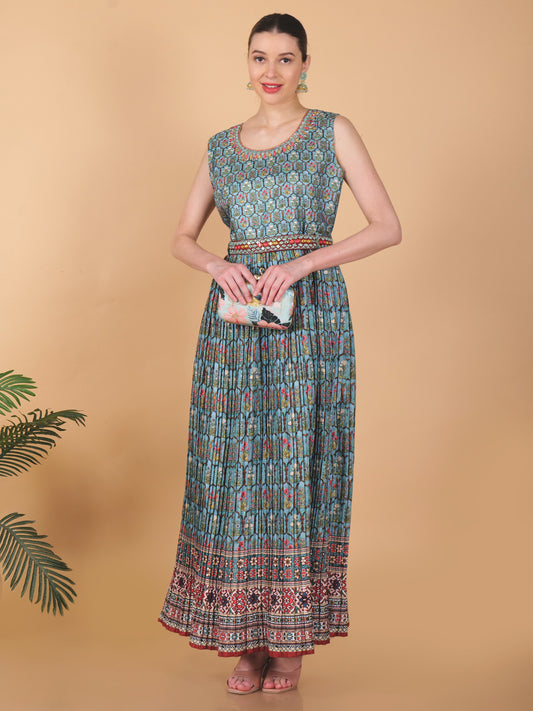 Suique Mirror work Printed Dress