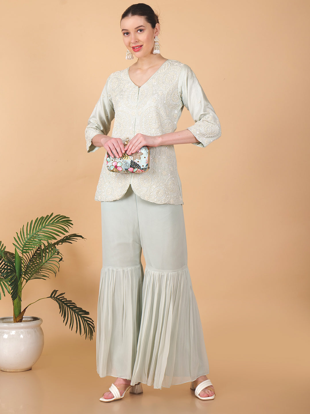 Suique Light Sage Embroidered Dress