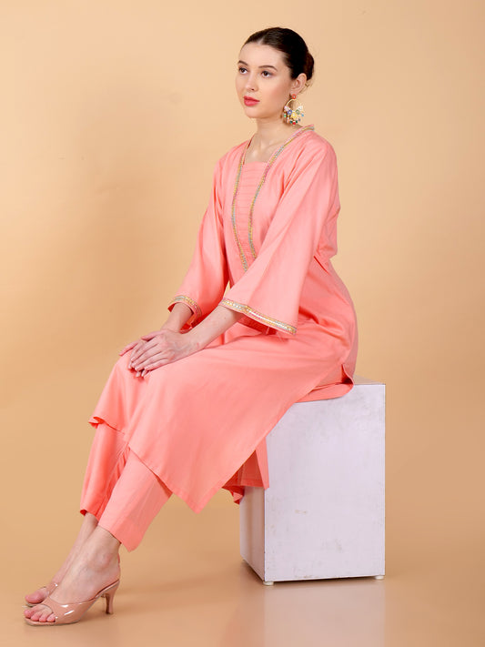 Suique Coral Peach Kurta Set
