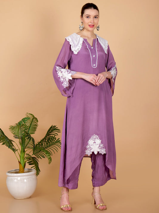 Suique Lavender Chinon Kurta Set