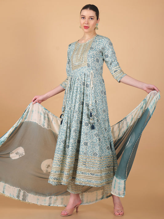 Suique Grey Embellished Anarkali Suit