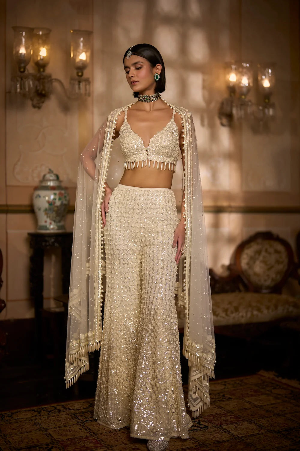 Cream Sharara Pant Set - SEEM4 GUJR4L