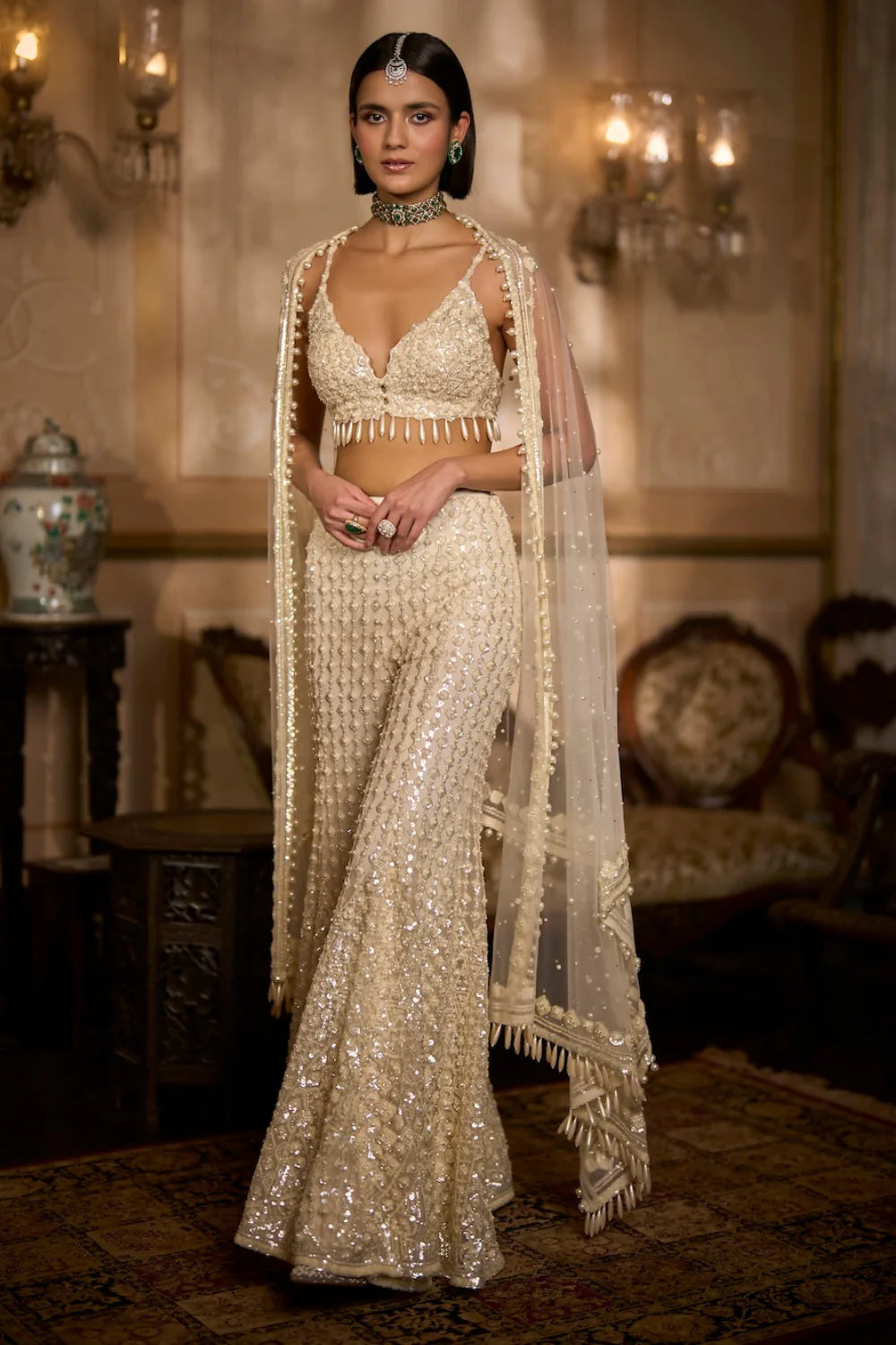Cream Sharara Pant Set - SEEM4 GUJR4L