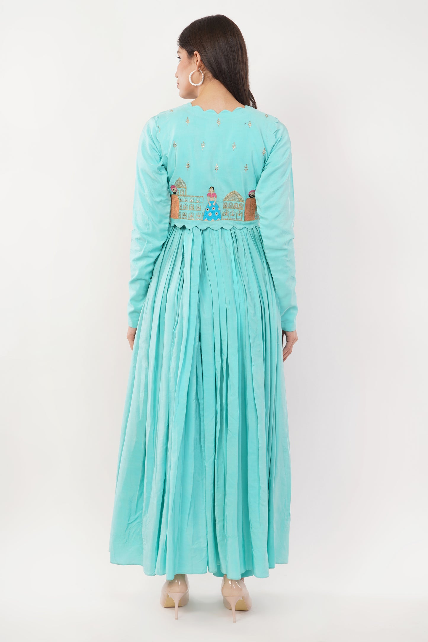 Suique Sky- Blue Embroidered Flowy Dress