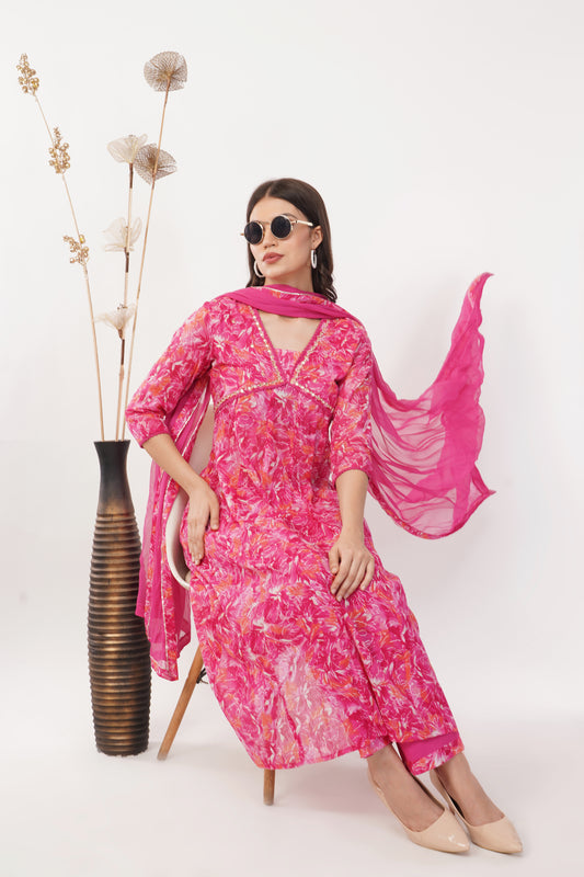 Suique Vibrant Fuchsia Floral Alia cut Anarkali