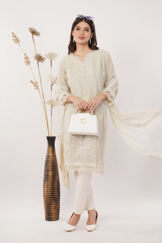 Suique Hand-Embellished Mint Suit Set