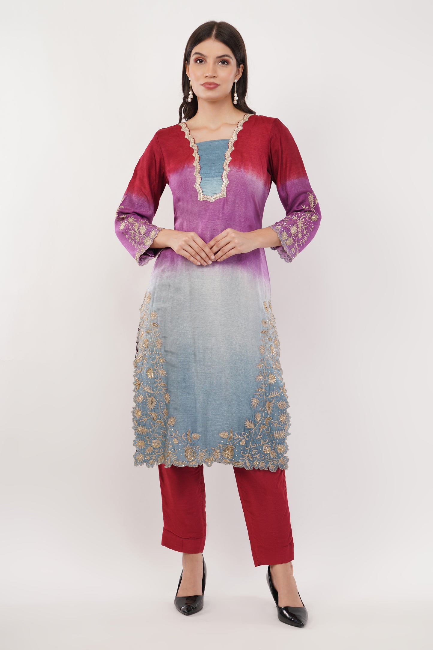 Suique Gradient Embroidered Kurta Set