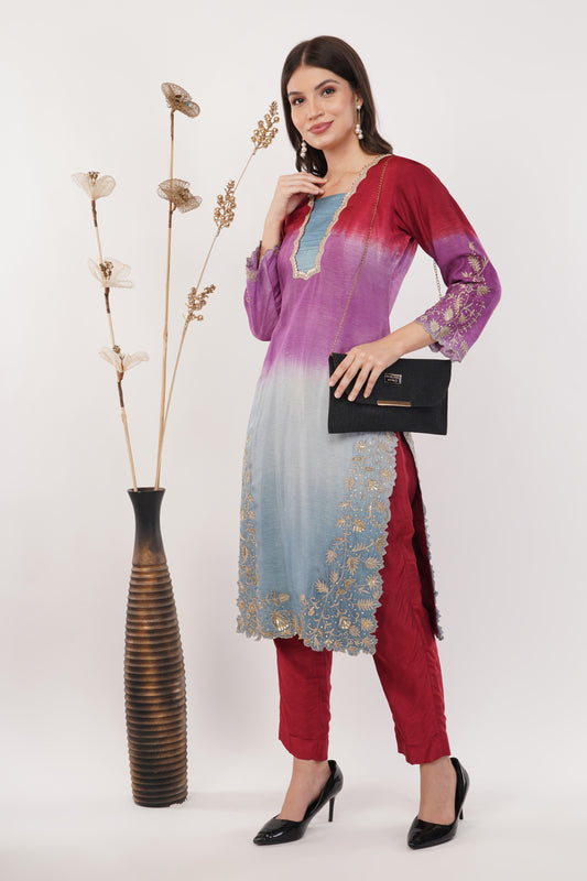 Suique Gradient Embroidered Kurta Set