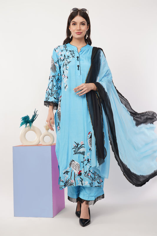 Suique Ocean Whisper Embroidered Suit Set