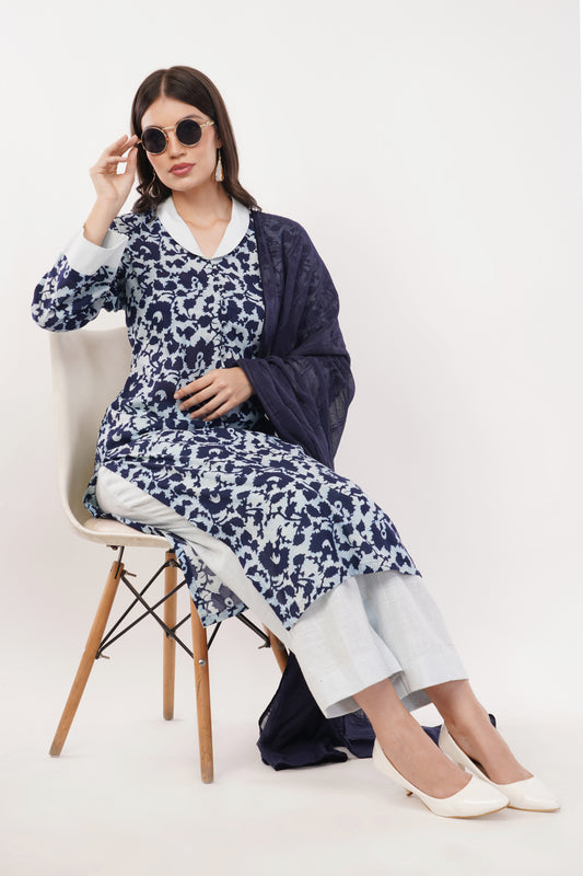 Suique Mystic Navy Floral Print Suit set