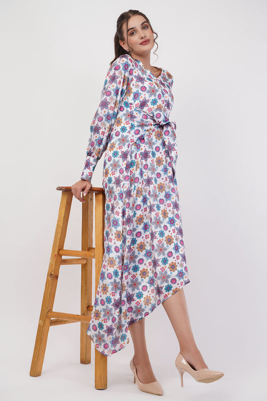 Suique Vibrant Floral Asymmetrical Dress