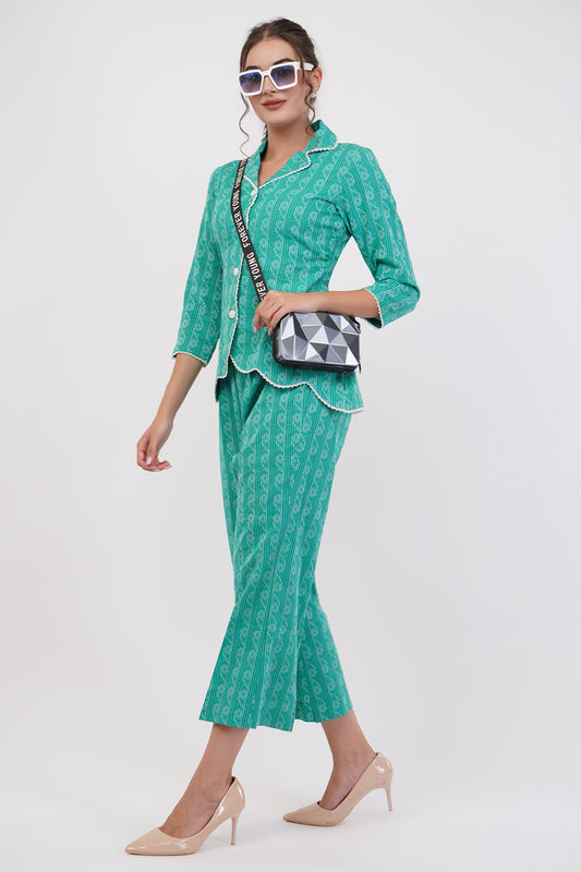 Suique Vibrant Teal Printed Co-ord Set