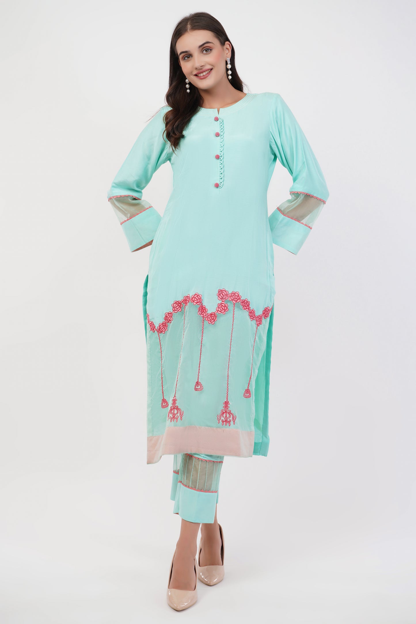 Suique Sea Green Embroidered Kurta Set