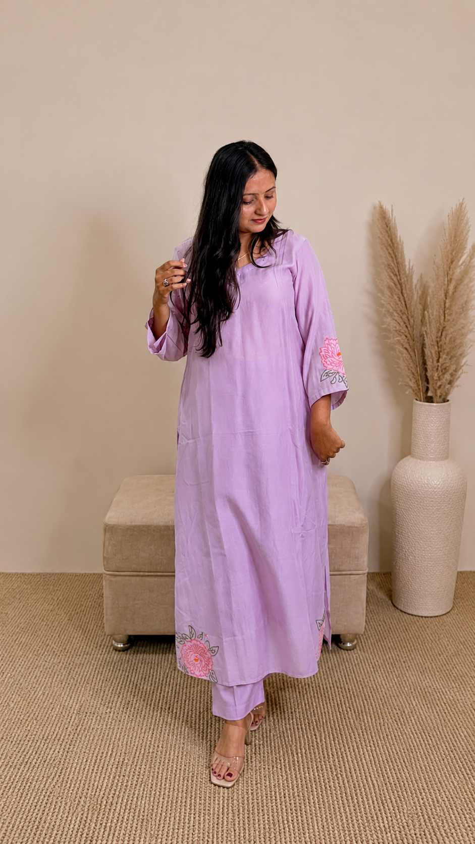 Lilac Mul Mul Floral Kurta Set