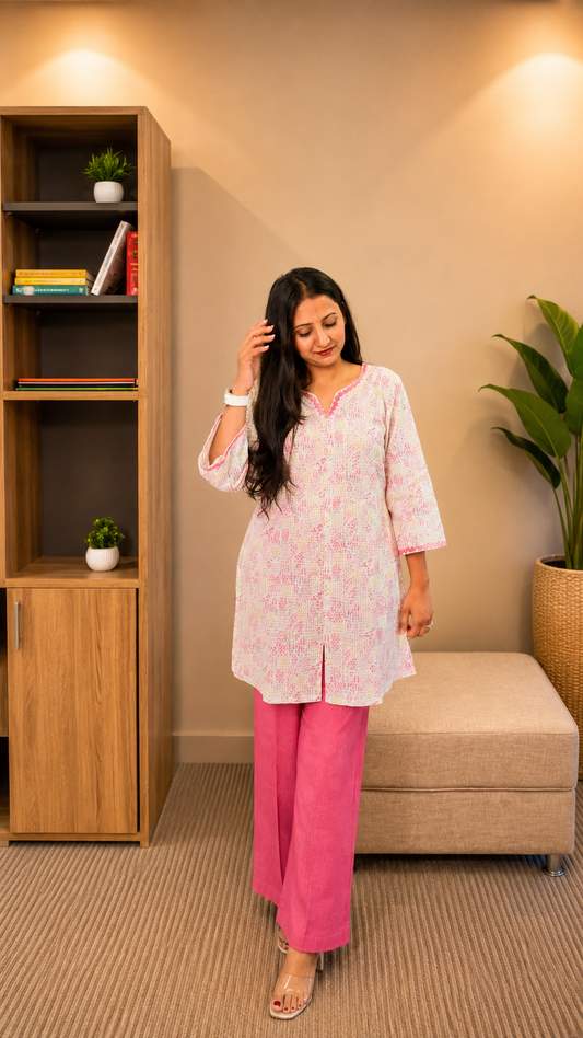 Pink Printed Cotton Coord Set