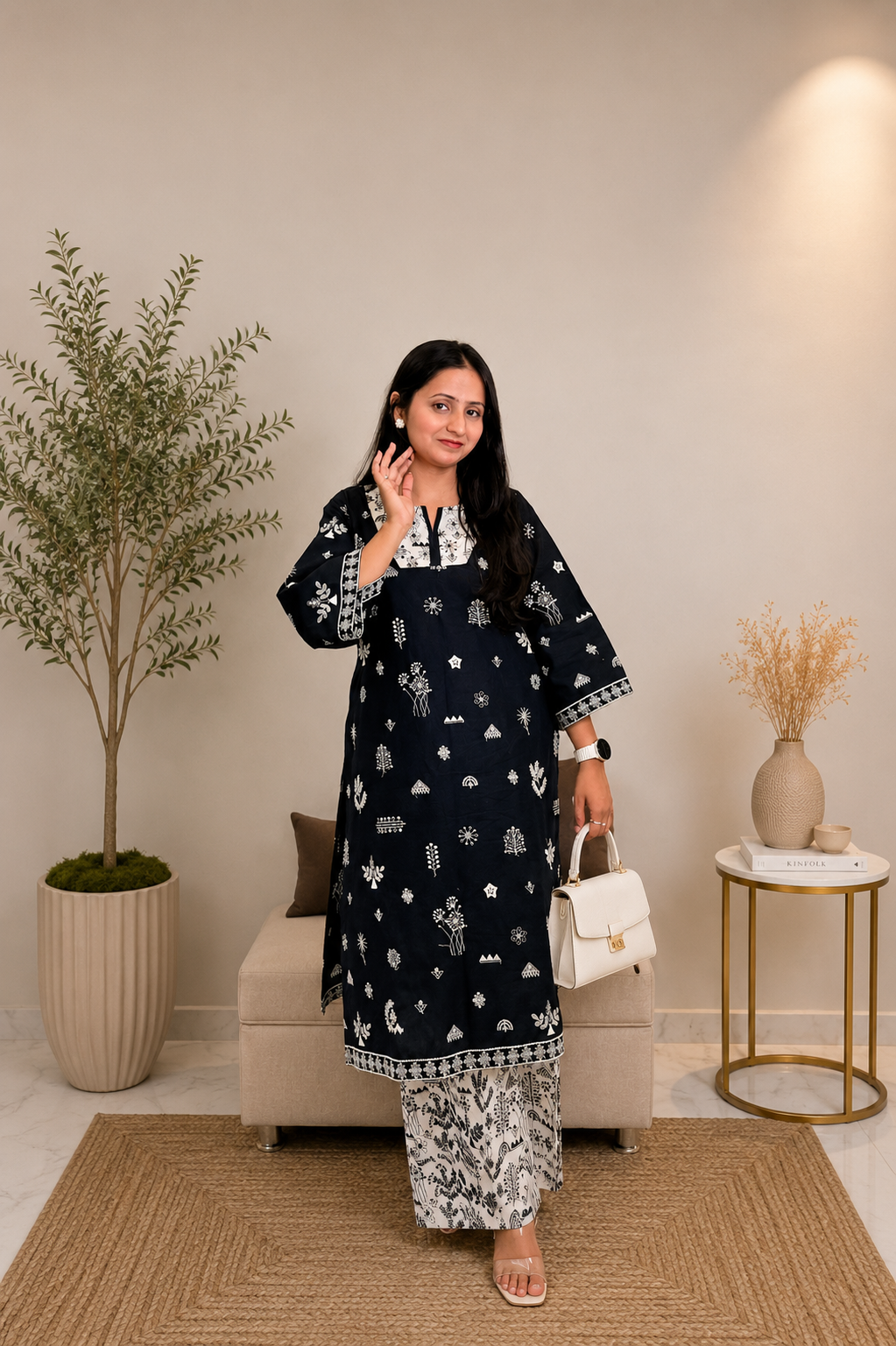 Black Embroidered Kurta Set