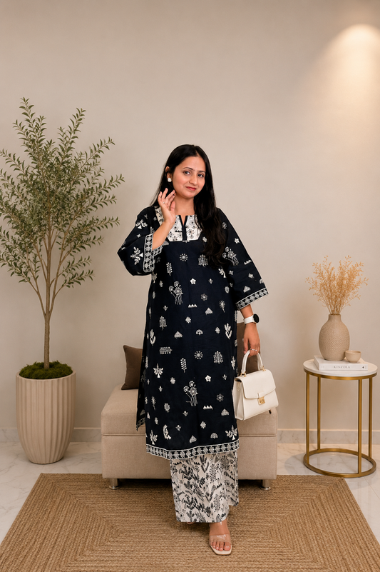 Black Embroidered Kurta Set