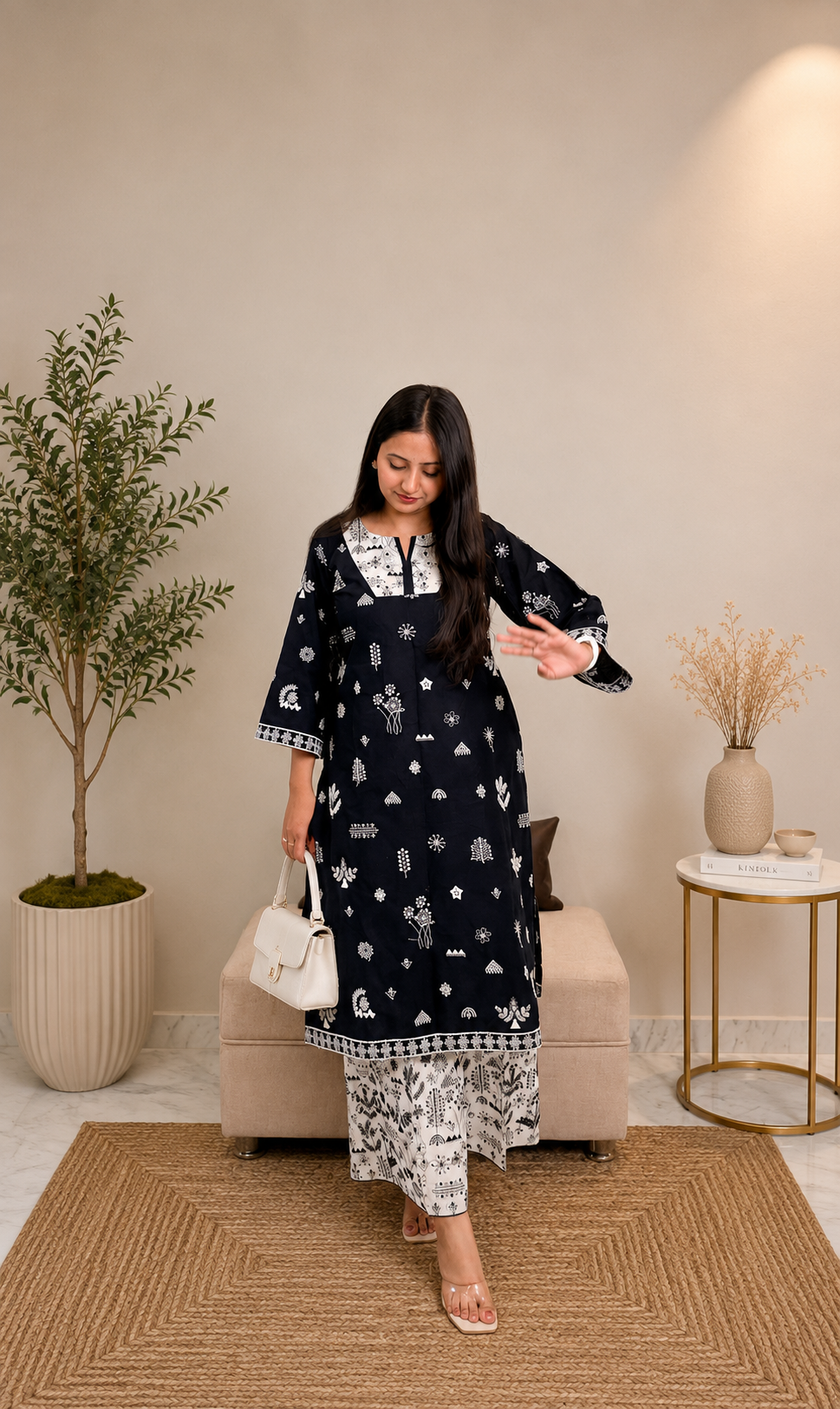 Black Embroidered Kurta Set