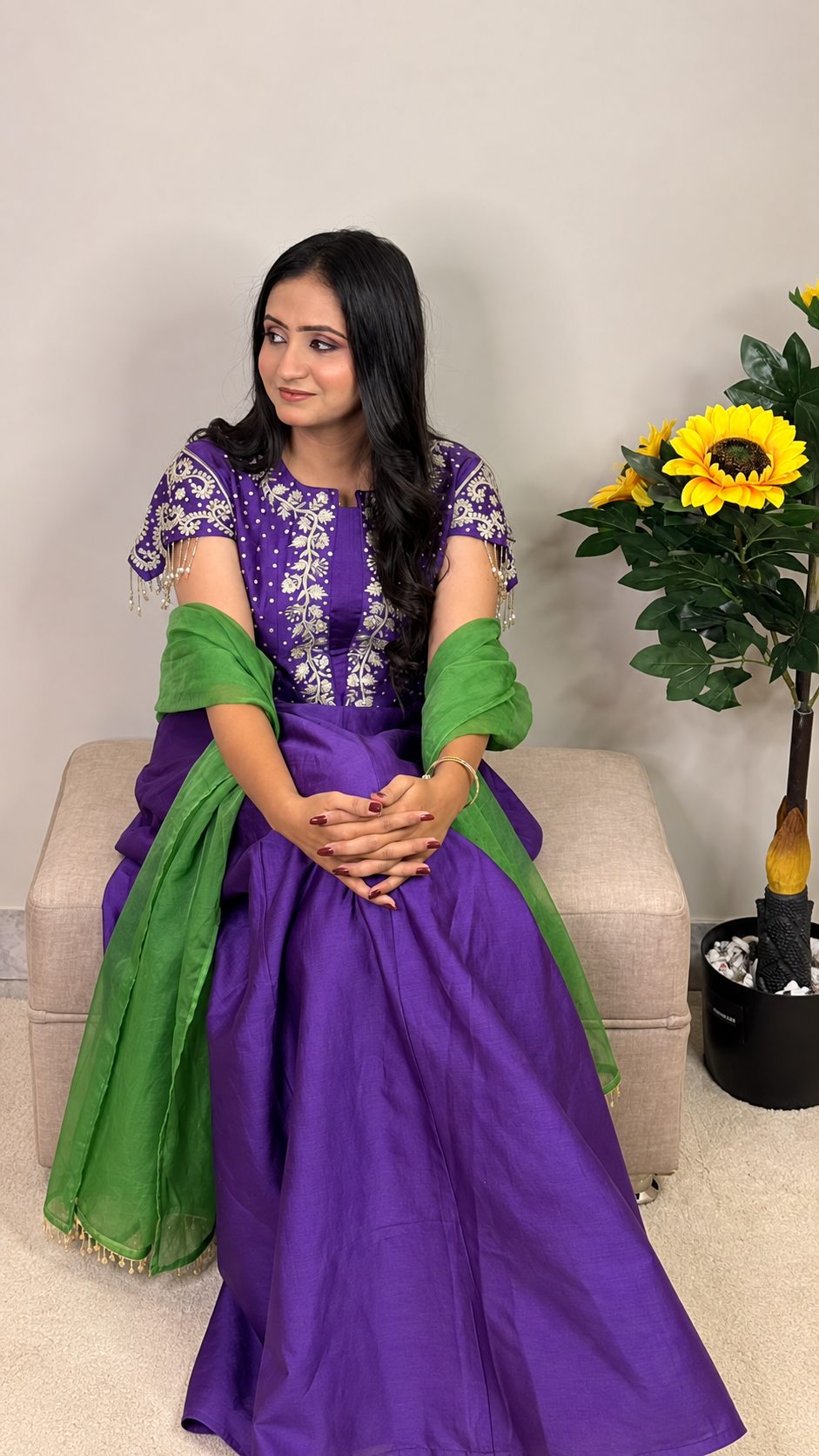 Plum & Green Festive Anarkali