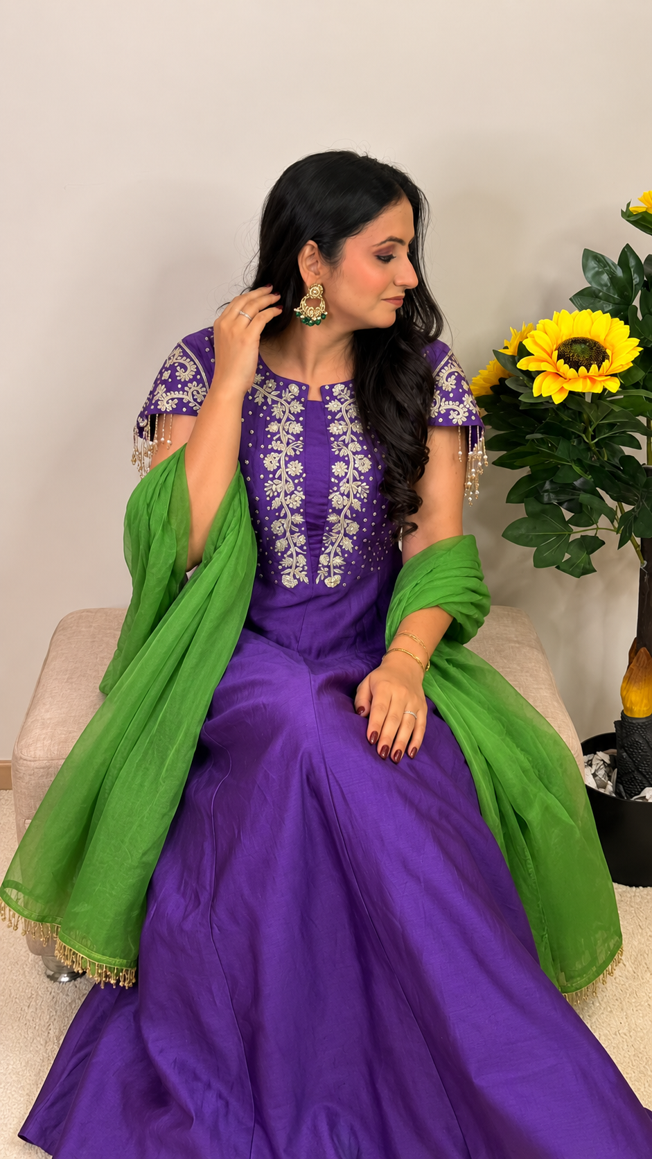 Plum & Green Festive Anarkali