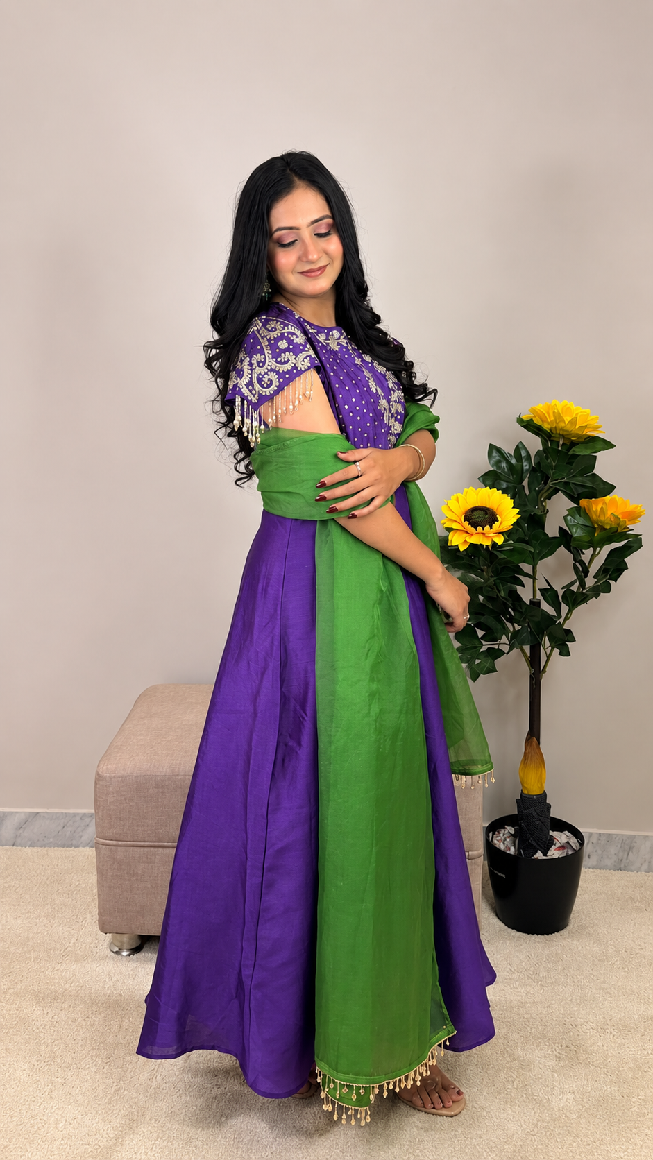 Plum & Green Festive Anarkali