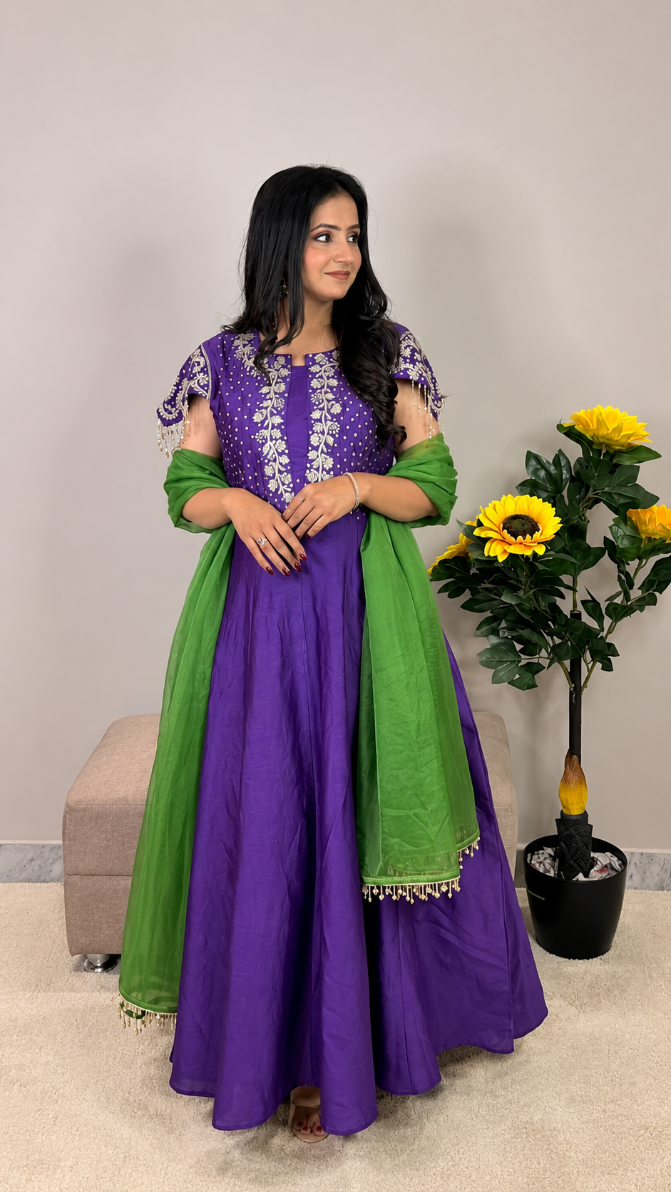Plum & Green Festive Anarkali