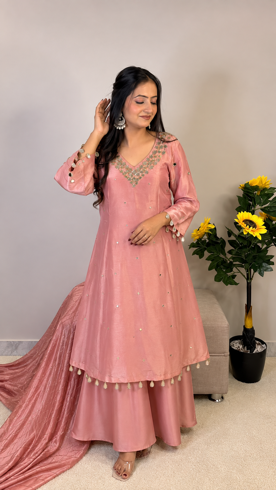 Blush Gulab – Mirror Work Flared sharara Set