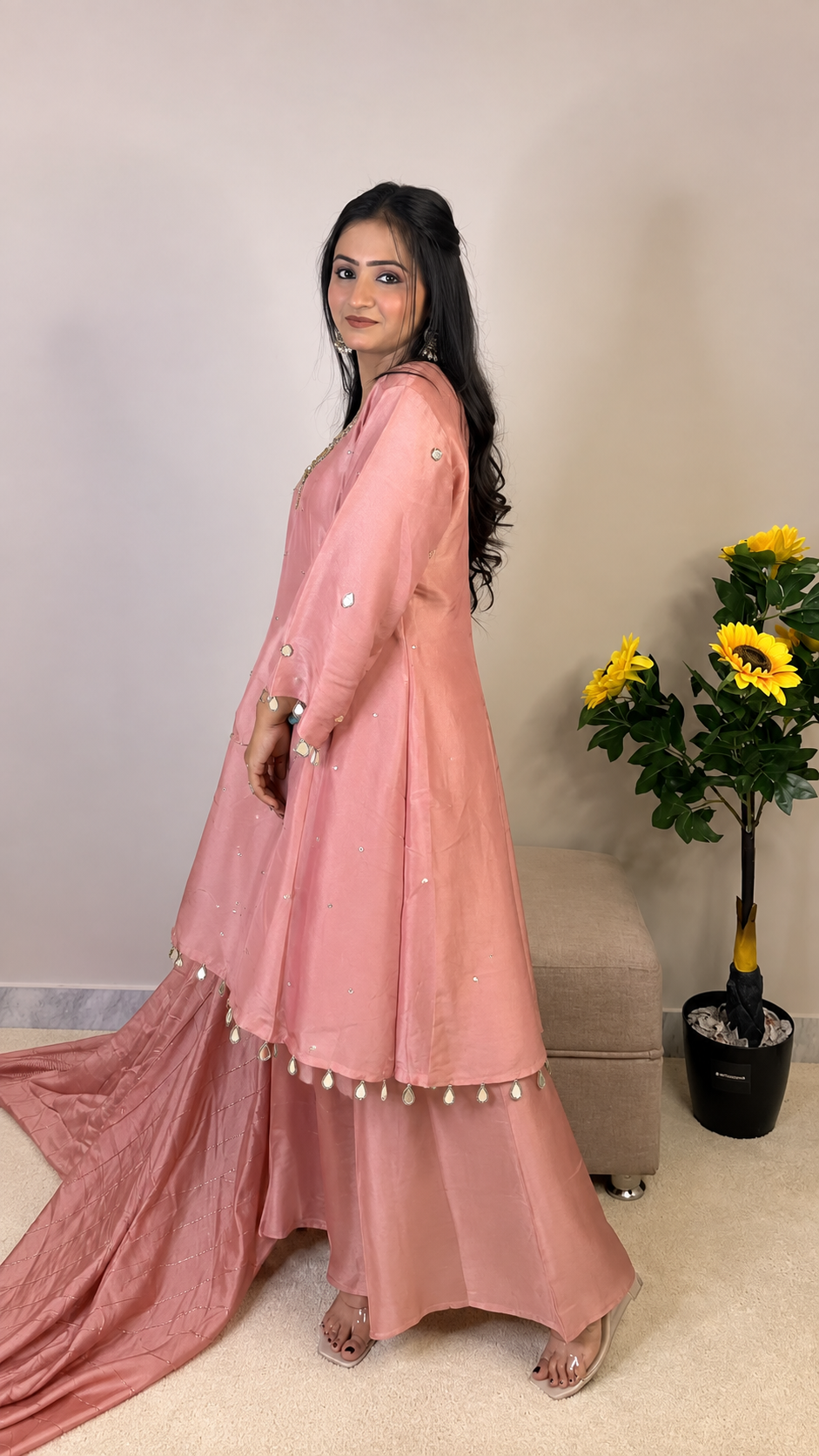Blush Gulab – Mirror Work Flared sharara Set