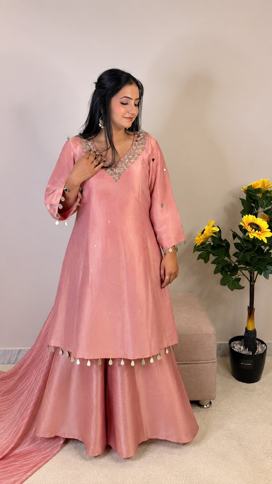 Blush Gulab – Mirror Work Flared sharara Set