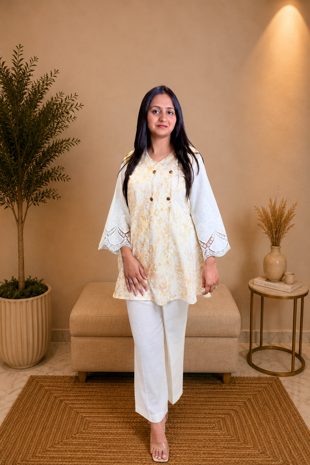 Elegant Ivory Printed Cotton Co-ord Set