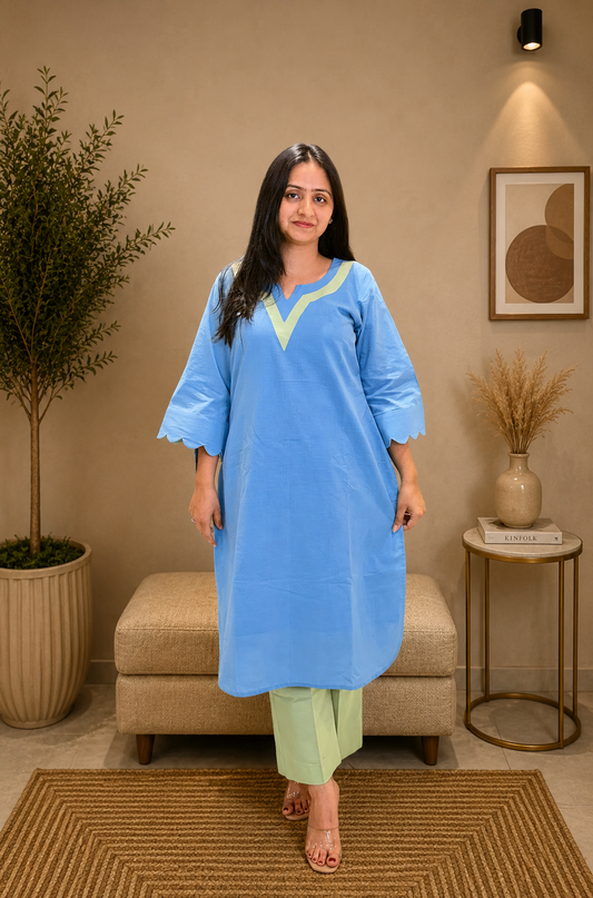 Pastel Blue Kurta Set with Mint Green Pants