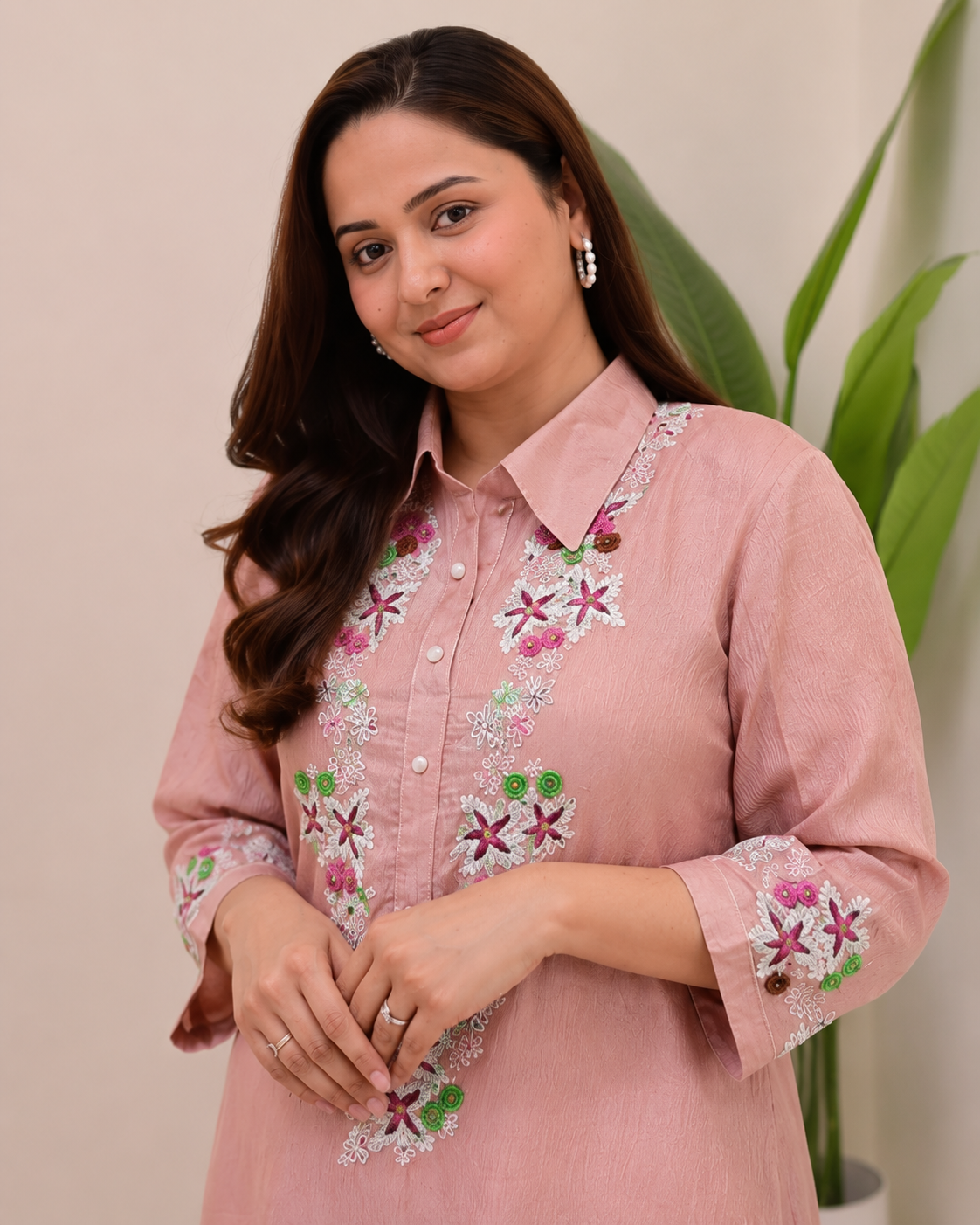 Blush Pink Floral Embroidered Kurta Set
