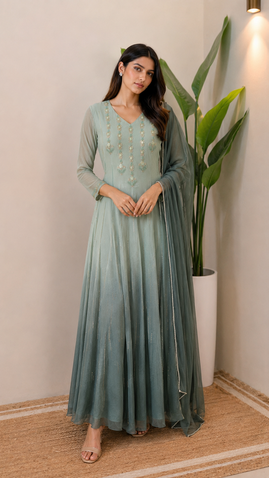 Suique Sea Green Embellished Anarkali Set