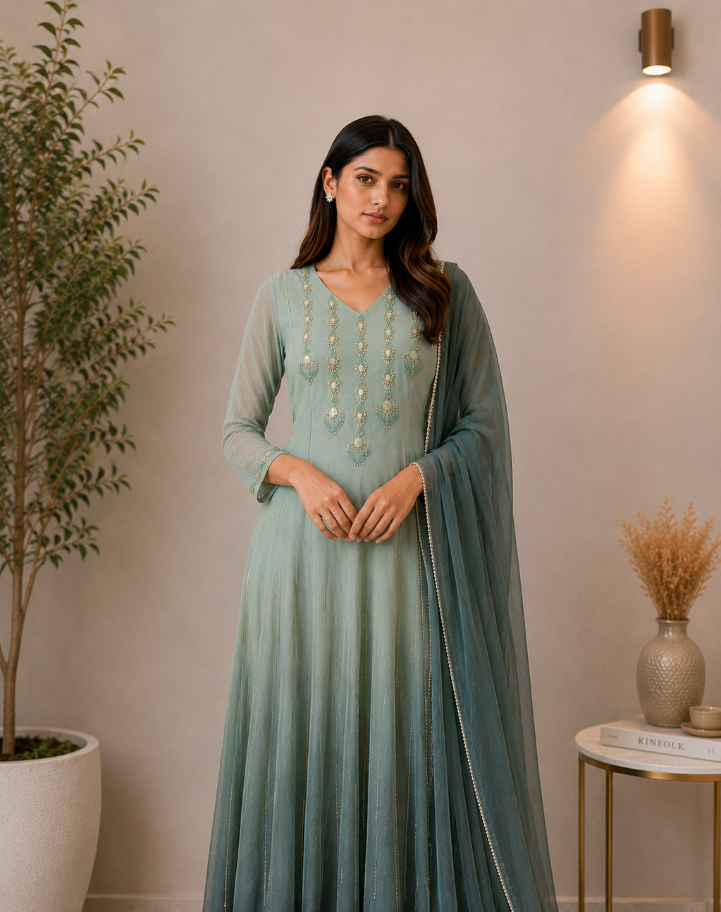 Suique Sea Green Embellished Anarkali Set
