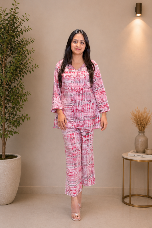 Pink Printed Cotton Co-ord Set