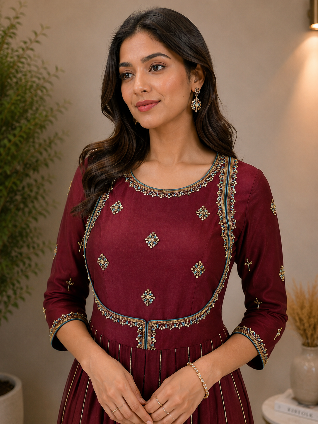 Suique Maroon Embroidered Anarkali Gown